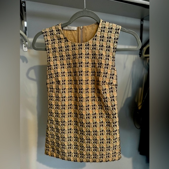 Prada Tops - Prada Vintage Top Embroidered Brocade Nude Gold and Brown 40 / 4